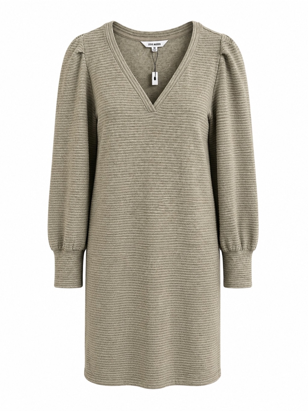 NWT Steve Madden Taupe Ribbed V-Neck Long Sleeve Dress Women’s Size M
